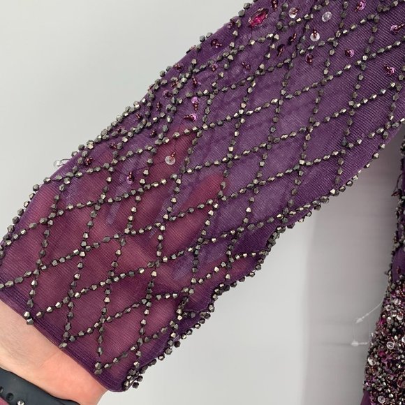 Marsoni formal gown maxi dress beading chiffon plum purple silver MOB 12 - Picture 4 of 7